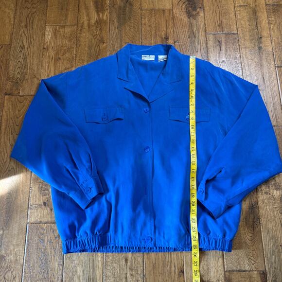 VTG Natalie & Me 100% Silk Royal Blue Pants Suit and Blouse Set Womens Sz XL - Picture 13 of 15